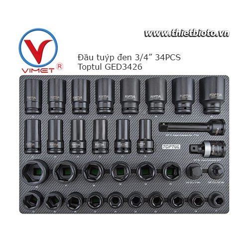 Bộ đầu tuýp đen 3/4 inch 34pcs Toptul GED3426